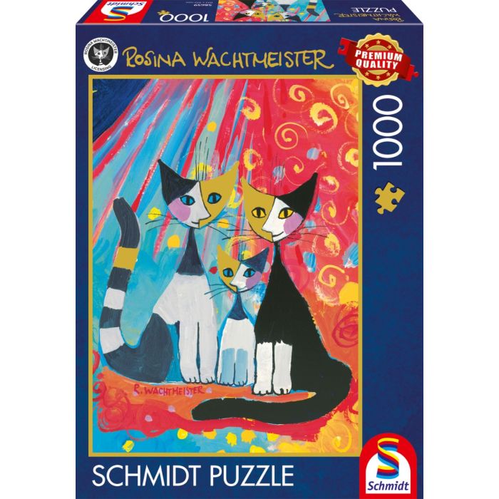 Vorderseite der Verpackung vom Artikel 58659, Rosina Wachtmeister: Glückliche Katzenfamilie, 1.000 Teile Puzzle Vorderseite der Verpackung vom Artikel 58659, Rosina Wachtmeister: Glückliche Katzenfamilie, 1.000 Teile Puzzle