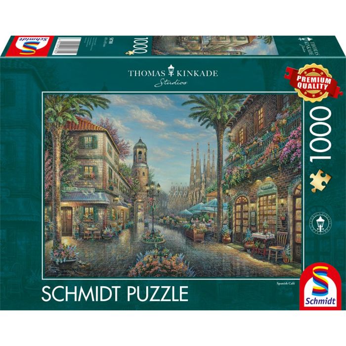 Vorderseite der Verpackung vom Artikel 58780, Thomas Kinkade Studios: Spanisches Straßencafé, 1.000 Teile Puzzle
