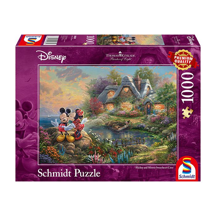 Vorderseite der Verpackung vom Artikel 59639, Thomas Kinkade: Painter of Light - Disney, Sweethearts Mickey & Minnie, 1.000 Teile Puzzle Vorderseite der Verpackung vom Artikel 59639, Thomas Kinkade: Painter of Light - Disney, Sweethearts Mickey & Minnie, 1.000 Teile Puzzle