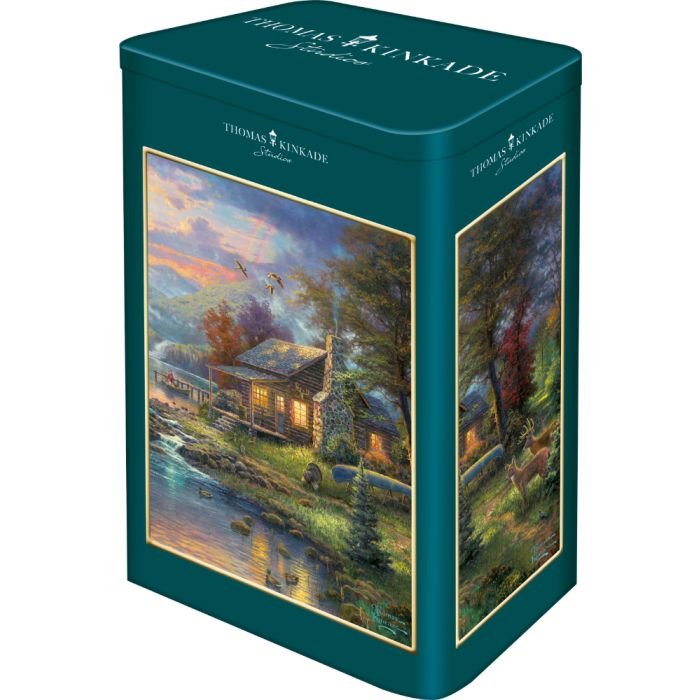 Vorderseite der Verpackung vom Artikel 59691, Thomas Kinkade Studios: Nature's Paradise in der Nostalgie Metalldose, 500 Teile Puzzle Vorderseite der Verpackung vom Artikel 59691, Thomas Kinkade Studios: Nature's Paradise in der Nostalgie Metalldose, 500 Teile Puzzle