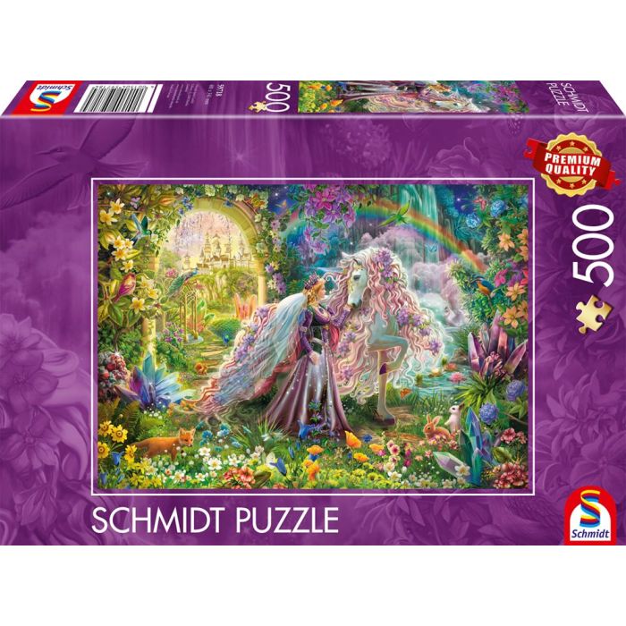 Vorderseite der Verpackung vom Artikel 59718, Traumreise mit Einhorn, 500 Teile Puzzle