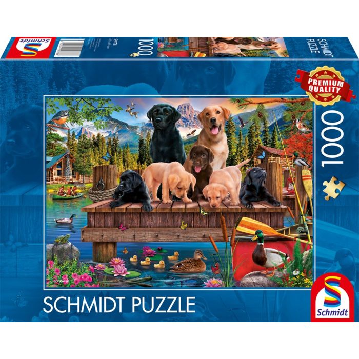 Vorderseite der Verpackung vom Artikel 59778, Hundefamilie am See, 1.000 Teile Puzzle Vorderseite der Verpackung vom Artikel 59778, Hundefamilie am See, 1.000 Teile Puzzle
