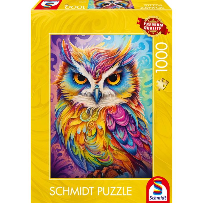 Vorderseite der Verpackung vom Artikel 59782, Eule im Papageienkleid, 1.000 Teile Puzzle Vorderseite der Verpackung vom Artikel 59782, Eule im Papageienkleid, 1.000 Teile Puzzle
