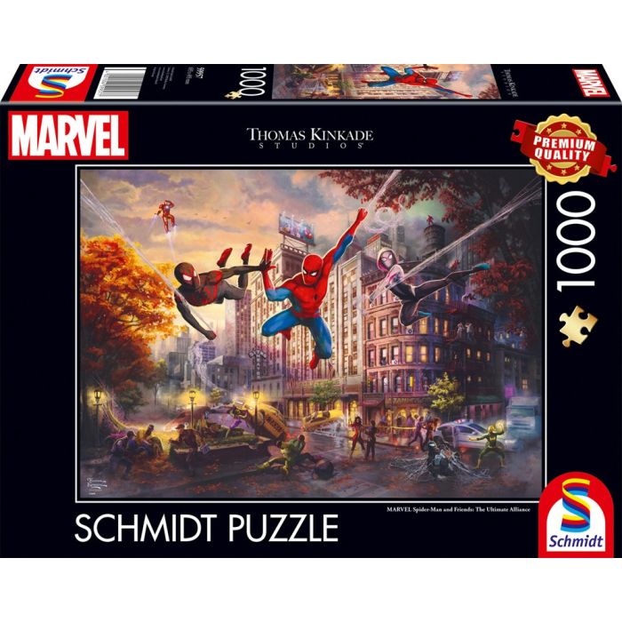 Vorderseite der Verpackung vom Artikel 59957, Thomas Kinkade Studios: MARVEL - Spider-Man and Friends: The Ultimate Alliance, 1.000 Teile Puzzle Vorderseite der Verpackung vom Artikel 59957, Thomas Kinkade Studios: MARVEL - Spider-Man and Friends: The Ultimate Alliance, 1.000 Teile Puzzle