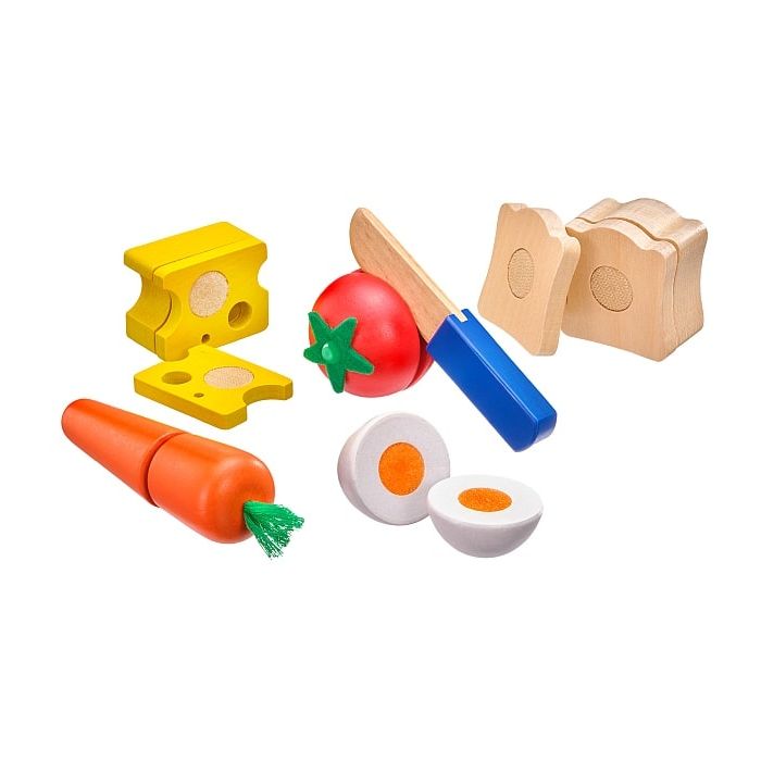 Spielmaterial vom Artikel 62020, Picknick, Klett und Schneidespielzeug aus Holz, 13 Teile Spielmaterial vom Artikel 62020, Picknick, Klett und Schneidespielzeug aus Holz, 13 Teile