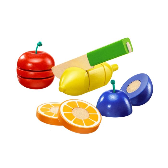 Spielmaterial vom Artikel 62070, Obstsalat, Klett und Schneidespielzeug aus Holz, Küchen-Spielzeugset, 11 Teile Spielmaterial vom Artikel 62070, Obstsalat, Klett und Schneidespielzeug aus Holz, Küchen-Spielzeugset, 11 Teile