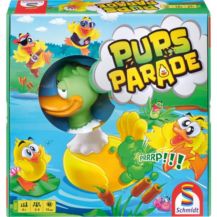 Vorderseite der Verpackung vom Artikel 40665, Pupsparade, Kinderspiel Vorderseite der Verpackung vom Artikel 40665, Pupsparade, Kinderspiel