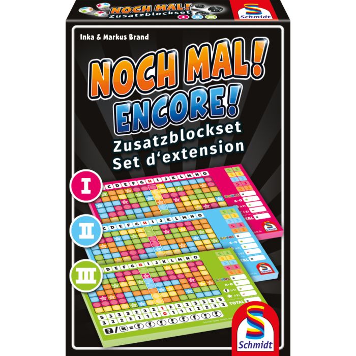 Verpackungsvorderseite aus einem anderen Blickwinkel vom Artikel 49371, Noch mal!  - Zusatzblöcke (Nr. I, II, III) - Set in einer Schachtel (3 Zusatzblöcke mit jeweils 75 Blatt)