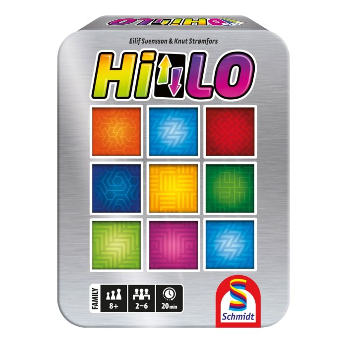 Verpackungsvorderseite aus einem anderen Blickwinkel vom Artikel 49459, HiLo® Metallbox, Familienspiel Verpackungsvorderseite aus einem anderen Blickwinkel vom Artikel 49459, HiLo® Metallbox, Familienspiel