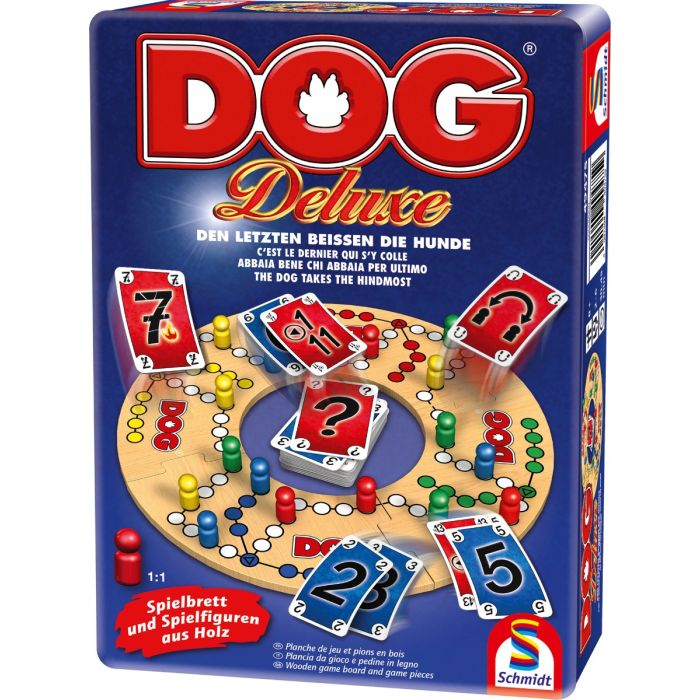 Verpackungsvorderseite aus einem anderen Blickwinkel vom Artikel 49475, DOG® Deluxe in der Metalldose, Familienspiel Verpackungsvorderseite aus einem anderen Blickwinkel vom Artikel 49475, DOG® Deluxe in der Metalldose, Familienspiel