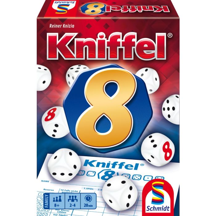 Vorderseite der Verpackung vom Artikel 49486, Kniffel® 8, Würfelspiel Vorderseite der Verpackung vom Artikel 49486, Kniffel® 8, Würfelspiel