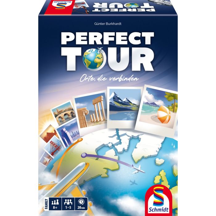 Vorderseite der Verpackung vom Artikel 49488, Perfect Tour, Familienspiel