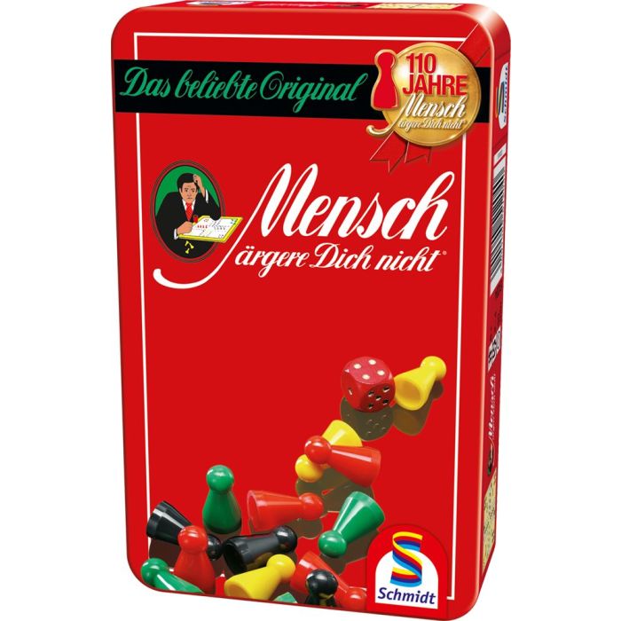 Vorderseite der Verpackung vom Artikel 51204, Mensch ärgere Dich nicht®: Reisespiel in der Metalldose Vorderseite der Verpackung vom Artikel 51204, Mensch ärgere Dich nicht®: Reisespiel in der Metalldose