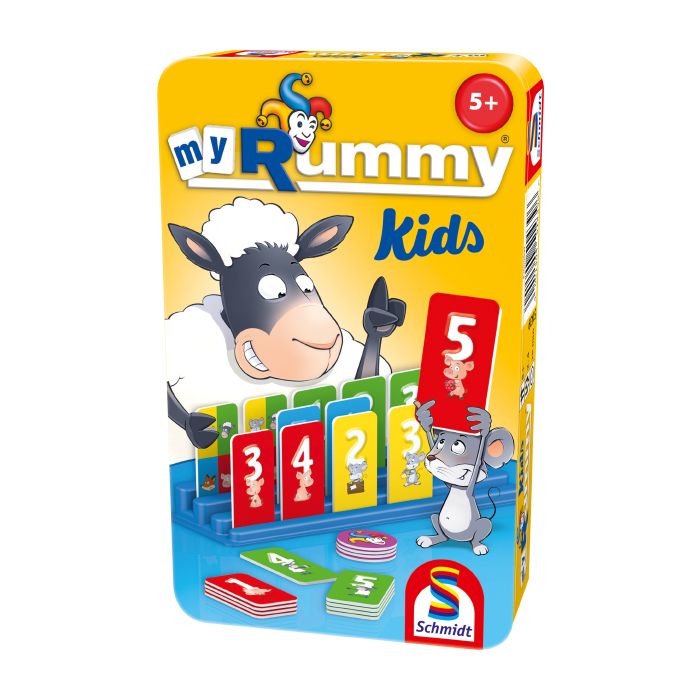 Vorderseite der Verpackung vom Artikel 51439, MyRummy® Kids, Reisespiel in der Metalldose