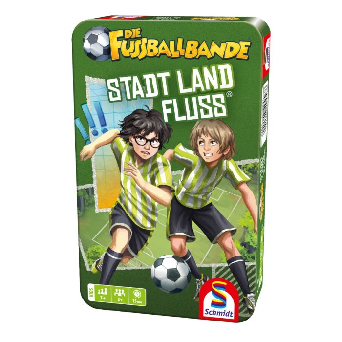 Verpackungsvorderseite aus einem anderen Blickwinkel vom Artikel 51612, Die Fussballbande, Stadt Land Fluss Reisespiel