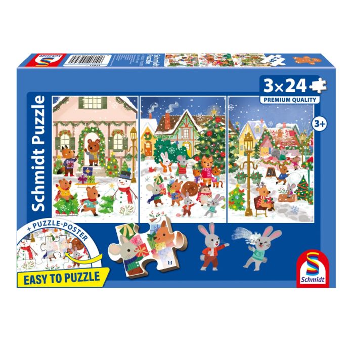 Verpackungsvorderseite aus einem anderen Blickwinkel vom Artikel 55657, Fröhliche Weihnachten, 3 x 24 Teile Kinderpuzzle Verpackungsvorderseite aus einem anderen Blickwinkel vom Artikel 55657, Fröhliche Weihnachten, 3 x 24 Teile Kinderpuzzle