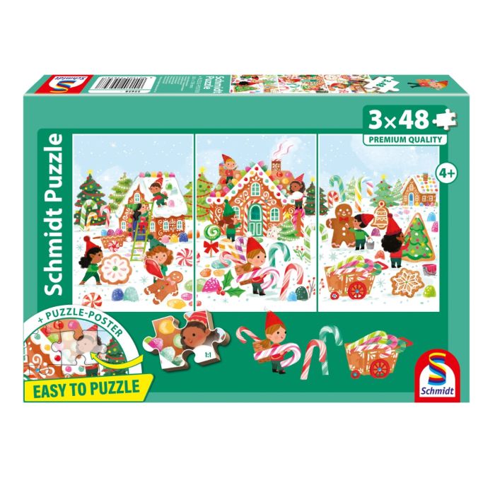 Verpackungsvorderseite aus einem anderen Blickwinkel vom Artikel 55658, Endlich Weihnachten!, 3 x 48 Teile Kinderpuzzle