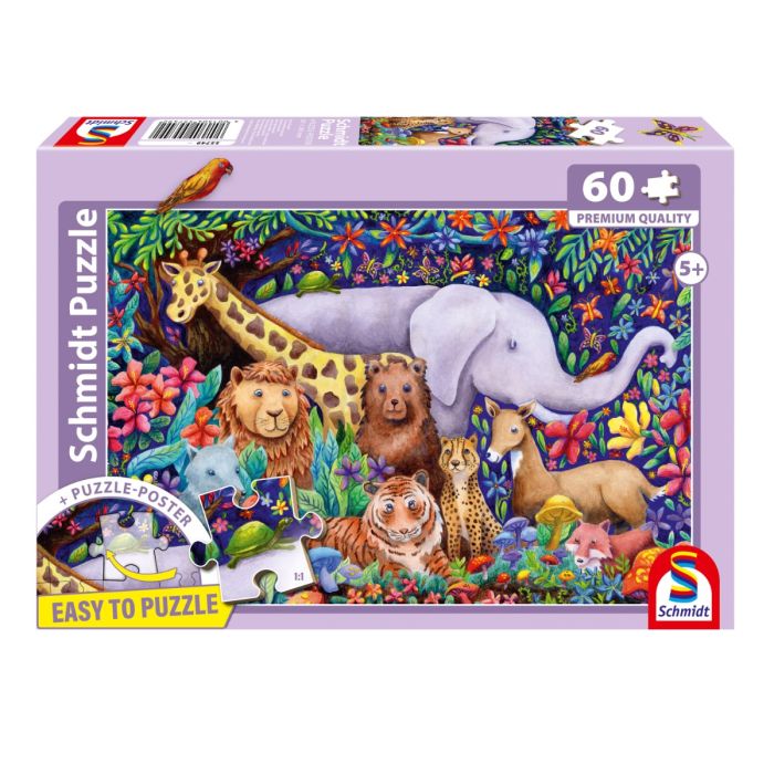 Verpackungsvorderseite aus einem anderen Blickwinkel vom Artikel 55749, Bunte Tierwelt, 60 Teile Kinderpuzzle Verpackungsvorderseite aus einem anderen Blickwinkel vom Artikel 55749, Bunte Tierwelt, 60 Teile Kinderpuzzle