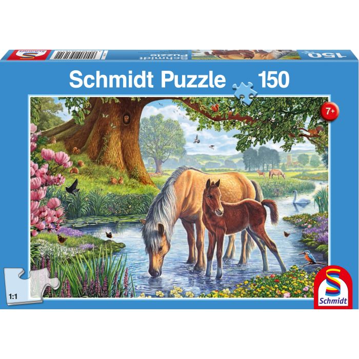 Vorderseite der Verpackung vom Artikel 56161, Pferde am Bach, 150 Teile Kinderpuzzle