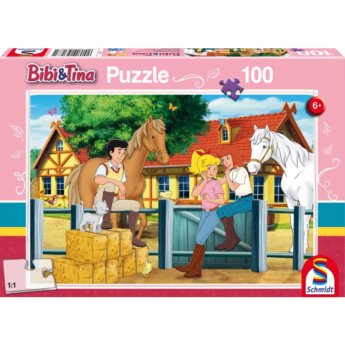 Vorderseite der Verpackung vom Artikel 56187, Bibi & Tina: Auf dem Martinshof, 100 Teile Kinderpuzzle Vorderseite der Verpackung vom Artikel 56187, Bibi & Tina: Auf dem Martinshof, 100 Teile Kinderpuzzle