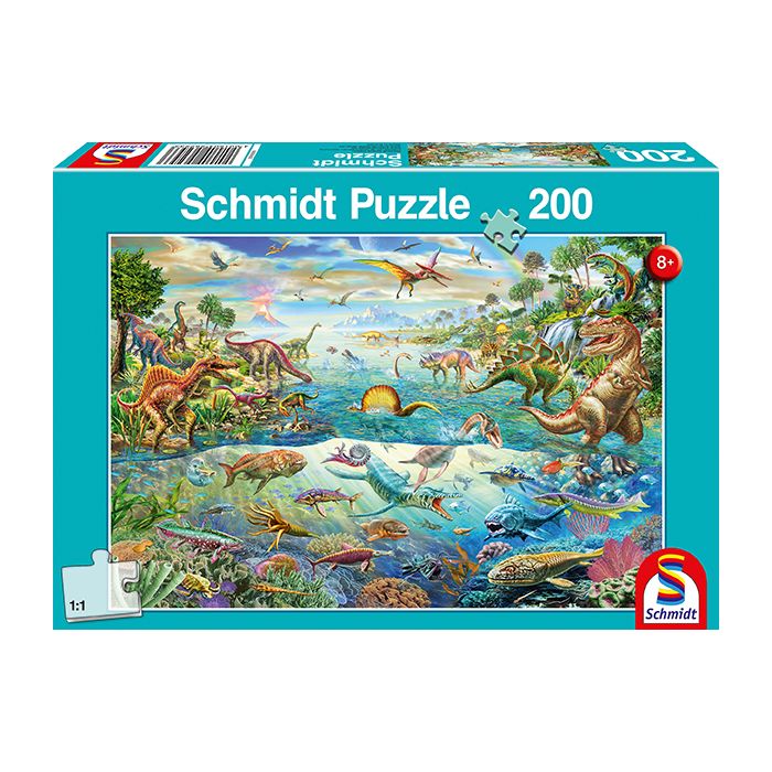 Vorderseite der Verpackung vom Artikel 56253, Entdecke die Dinosaurier, 200 Teile Kinderpuzzle Vorderseite der Verpackung vom Artikel 56253, Entdecke die Dinosaurier, 200 Teile Kinderpuzzle
