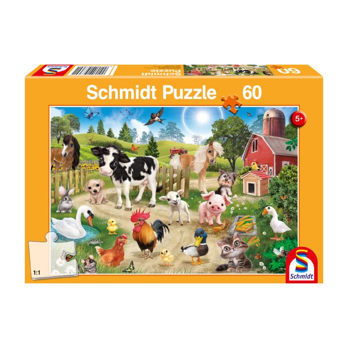 Vorderseite der Verpackung vom Artikel 56369, Animal Club, Bauernhoftiere, 60 Teile Kinderpuzzle
