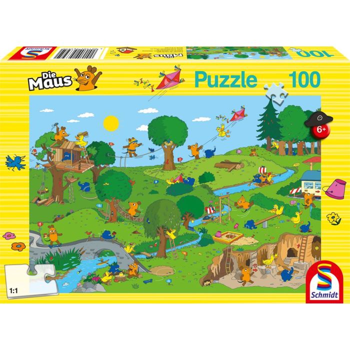 Vorderseite der Verpackung vom Artikel 56395, Die Maus: Im Spielpark, 100 Teile Kinderpuzzle