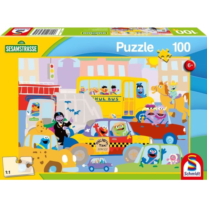 Vorderseite der Verpackung vom Artikel 56460, Sesamstrasse®: Im Straßenverkehr, 100 Teile Kinderpuzzle Vorderseite der Verpackung vom Artikel 56460, Sesamstrasse®: Im Straßenverkehr, 100 Teile Kinderpuzzle