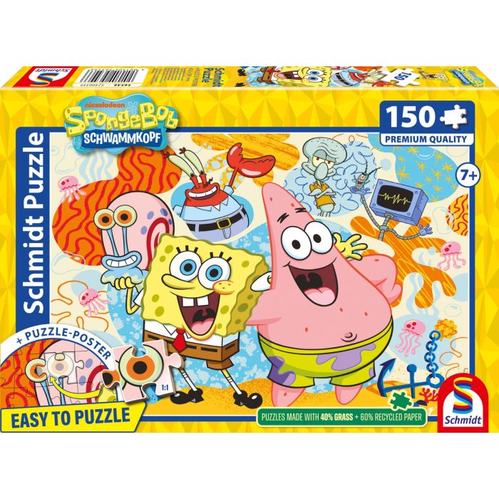 Vorderseite der Verpackung vom Artikel 56546, SpongeBob Schwammkopf: Spongebob und Freunde, 150 Teile Kinderpuzzle
