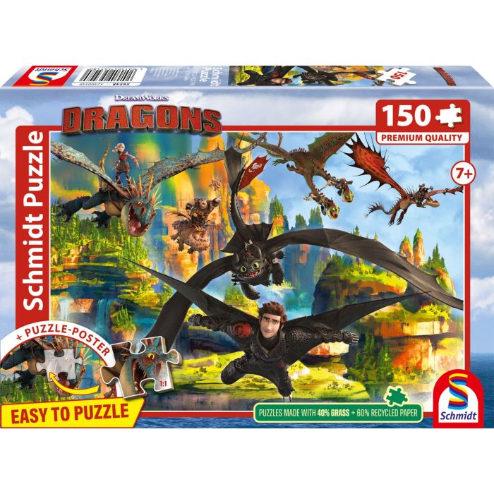 Vorderseite der Verpackung vom Artikel 56548, DRAGONS: Fliegende Drachen, 150 Teile Kinderpuzzle Vorderseite der Verpackung vom Artikel 56548, DRAGONS: Fliegende Drachen, 150 Teile Kinderpuzzle