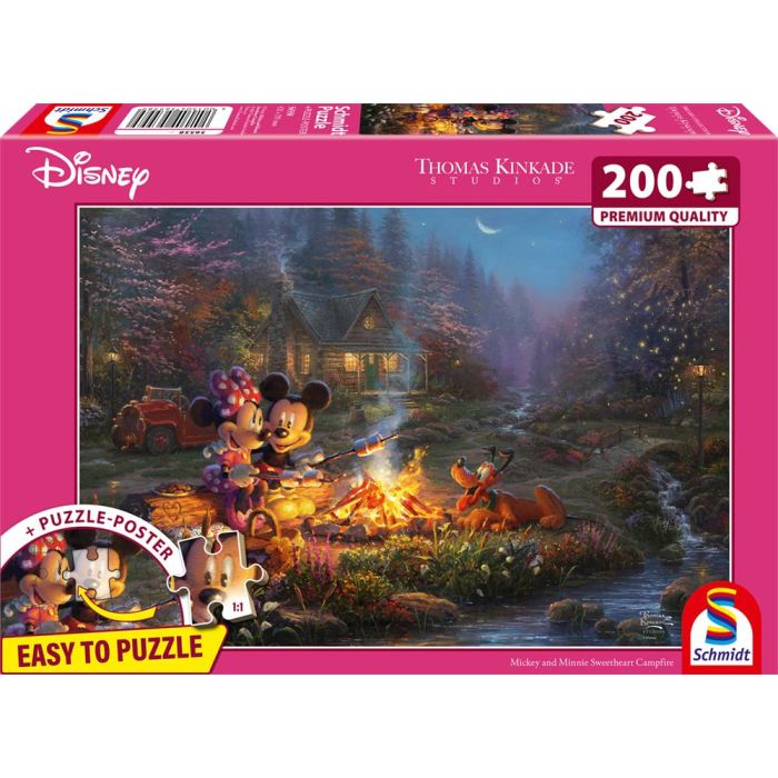 Vorderseite der Verpackung vom Artikel 56558, Thomas Kinkade Studios: Disney - Mickey and Minnie Sweetheart Campfire, 200 Teile Puzzle Vorderseite der Verpackung vom Artikel 56558, Thomas Kinkade Studios: Disney - Mickey and Minnie Sweetheart Campfire, 200 Teile Puzzle