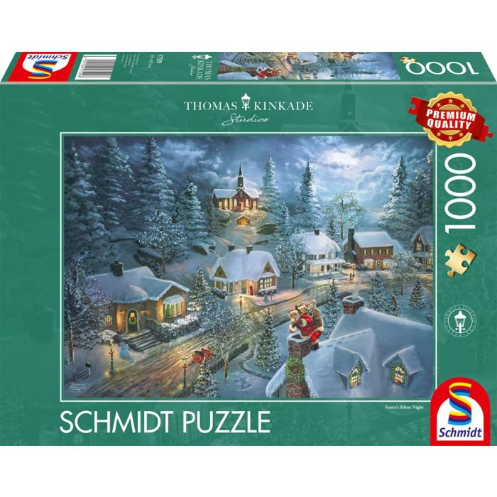 Vorderseite der Verpackung vom Artikel 57529, Thomas Kinkade Studios: Santa’s Silent Night, 1.000 Teile Puzzle