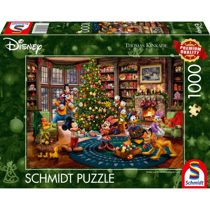 Vorderseite der Verpackung vom Artikel 58047, Thomas Kinkade Studios: Disney Dreams Collection - Mickey and Minnie Trimming the Tree, 1.000 Teile Puzzle