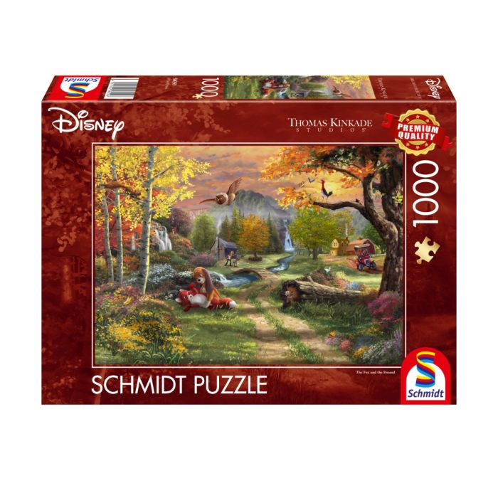 Verpackungsvorderseite aus einem anderen Blickwinkel vom Artikel 58050, Thomas Kinkade Studios: Disney Dreams Collection - The Fox and the Hound, Cap und Capper, 1.000 Teile Puzzle
