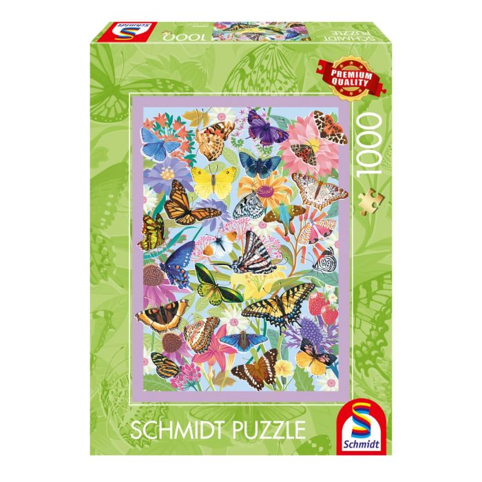 Verpackungsvorderseite aus einem anderen Blickwinkel vom Artikel 58066, Schmetterlingstreiben, 1.000 Teile Puzzle