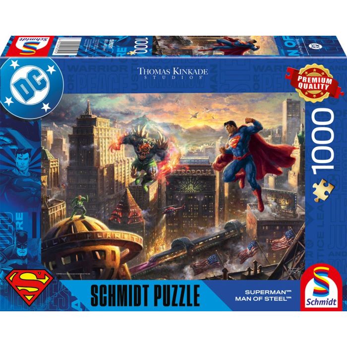 Vorderseite der Verpackung vom Artikel 58591, Thomas Kinkade Studios: DC, Superman™ – Man of Steel™, 1.000 Teile Puzzle