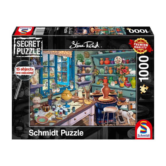 Vorderseite der Verpackung vom Artikel 59656, Steve Read: Secret Puzzles - Künstler-Atelier, 1.000 Teile Puzzle