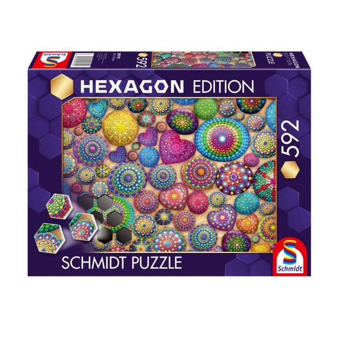 Verpackungsvorderseite aus einem anderen Blickwinkel vom Artikel 59719, Hexagon Edition: Mandala-Steine, 592 Teile Puzzle-Challenge Verpackungsvorderseite aus einem anderen Blickwinkel vom Artikel 59719, Hexagon Edition: Mandala-Steine, 592 Teile Puzzle-Challenge
