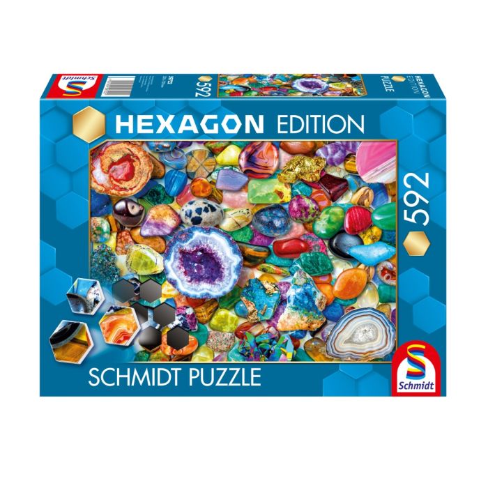 Verpackungsvorderseite aus einem anderen Blickwinkel vom Artikel 59722, Hexagon Edition: Edelstein-Potpourri, 592 Teile Puzzle-Challenge Verpackungsvorderseite aus einem anderen Blickwinkel vom Artikel 59722, Hexagon Edition: Edelstein-Potpourri, 592 Teile Puzzle-Challenge