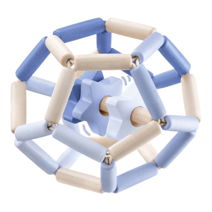 Spielmaterial vom Artikel 64022, bellybutton: Sternentanz blau, elastischer Greiflingsball aus Holz mit Klappersterne, 11,5 cm Spielmaterial vom Artikel 64022, bellybutton: Sternentanz blau, elastischer Greiflingsball aus Holz mit Klappersterne, 11,5 cm