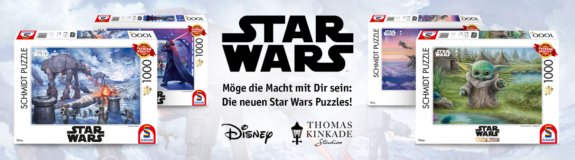 Schmidt Star Wars Puzzles mit 1000 Teilen; Motive u.a. , Baby Yoda, Raumschiffe; Slogan: Möge die Macht mit Dir sein.