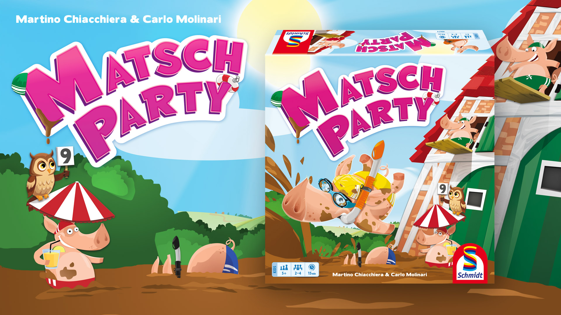Werbebanner vom neuen Kinderspiel Matsch-Party