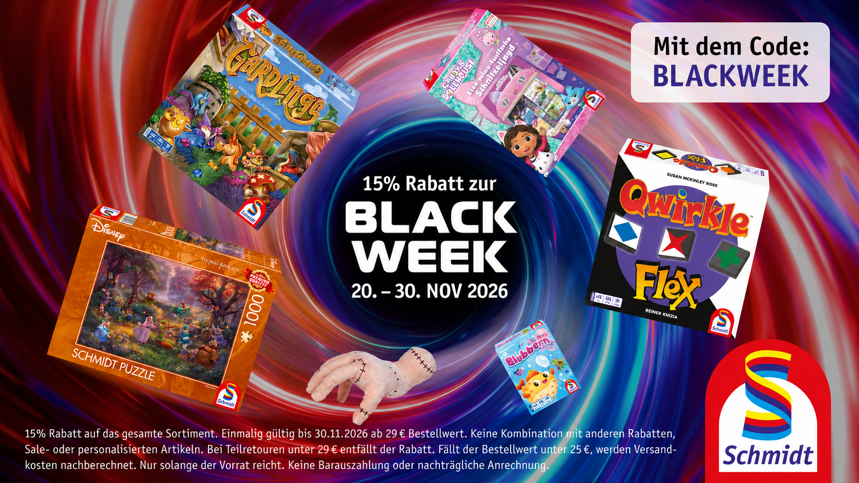 Banner zu der 15 % Black Week Aktion vom 20. – 30. NOV 2026. Rabattcode BLACKWEEK Banner zu der 15 % Black Week Aktion vom 20. – 30. NOV 2026. Rabattcode BLACKWEEK