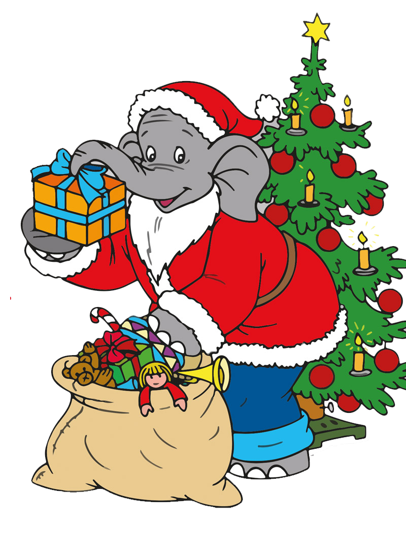 Benjamin Blümchen als Weihnachtsmann verkleidet