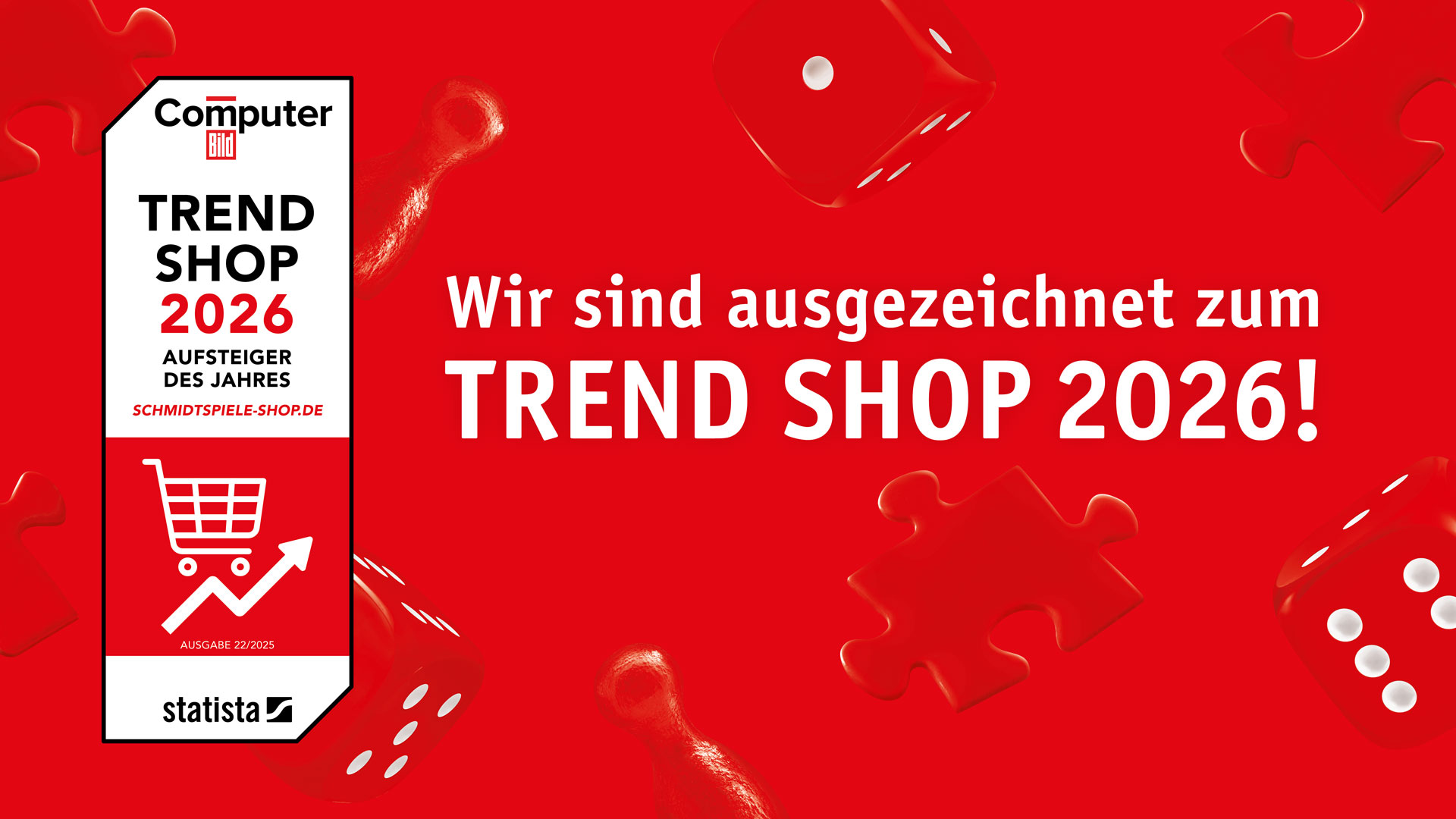 Banner: Schmidt Spiele Shop als Trend Shop 2026 von Computer Bild und Statista ausgezeichnet.